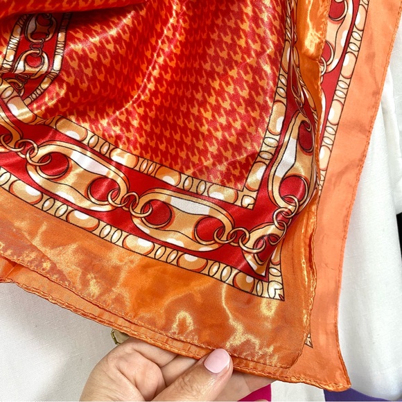 Equestrian houndstooth vibe boho satin scarf/wrap w country southwestern feel - Picture 6 of 15